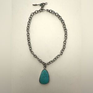 Lucky Brand Silver Chain Necklace with Turquoise Pendant